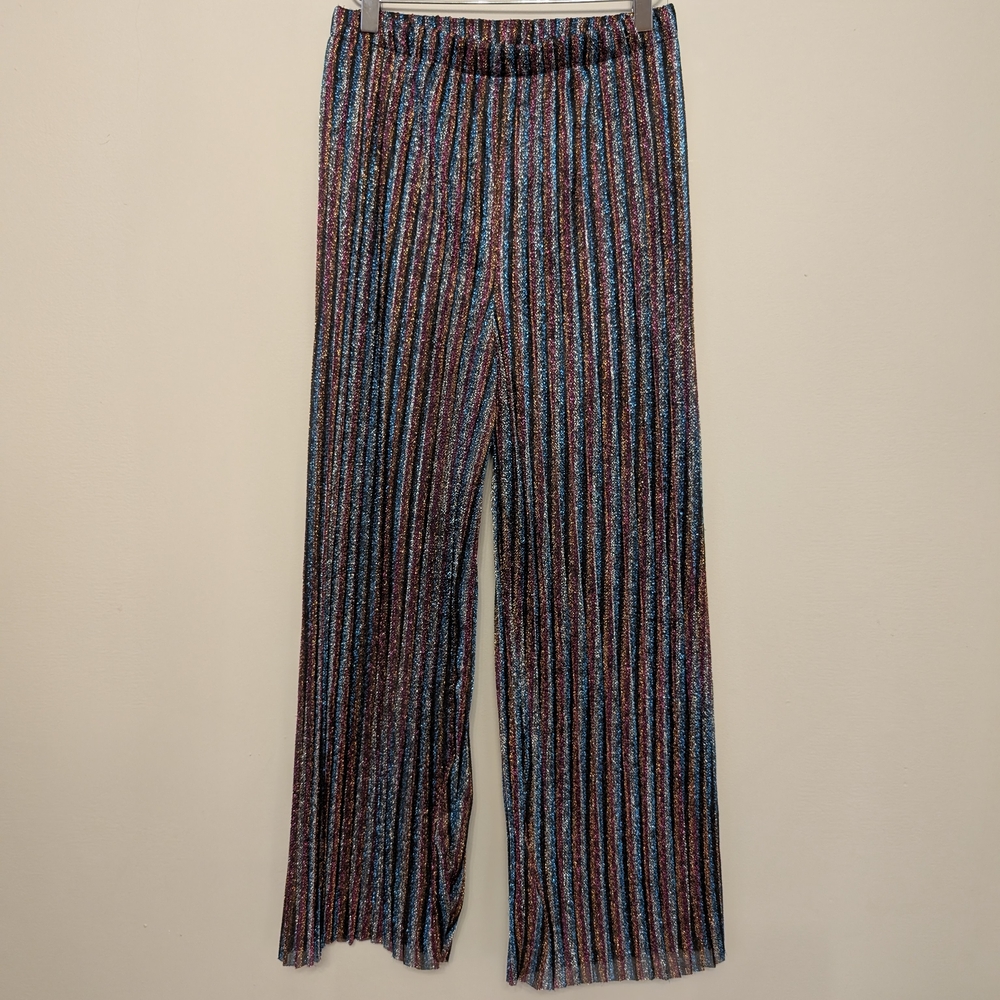 Lilyful Women's Wide Leg Pants Sparky Black Striped Sheer Size Small Festival - Picture 4 of 7